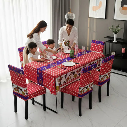 Set Mantel Con 6 Fundas Sillas Elásticas Para Fiestas Patria
