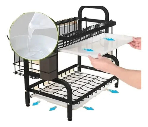 Secaplatos Escurridor Y Organizador Platos 2 Niveles Negro