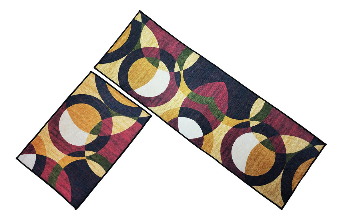 Alfombra Para Cocina Piso Baño Antideslizante Set 2 En 1 Figuras Geometricas