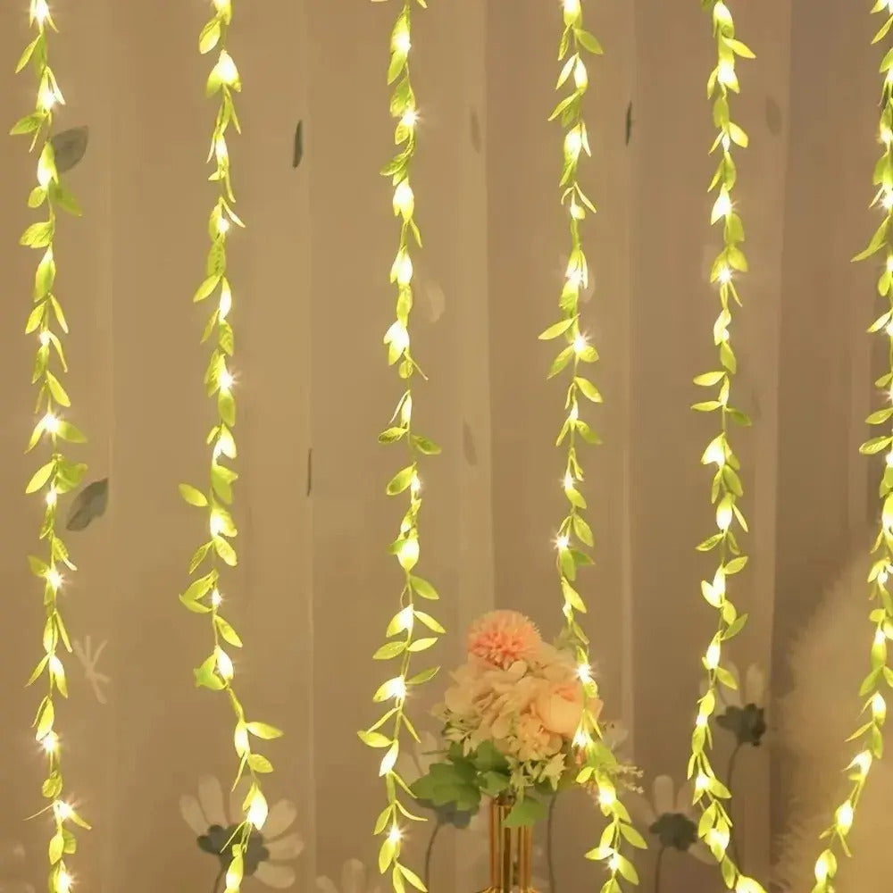 Guirnalda Hojitas Artificial Led Enchufe 3x0,9m Jardín Navid