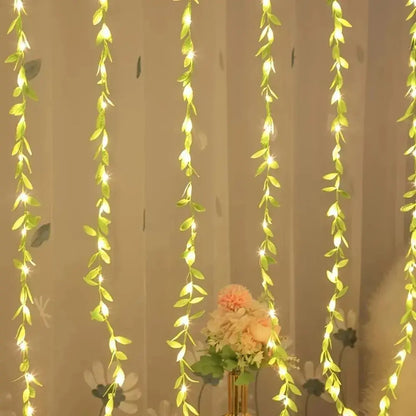 Guirnalda Hojitas Artificial Led Enchufe 3x0,9m Jardín Navid