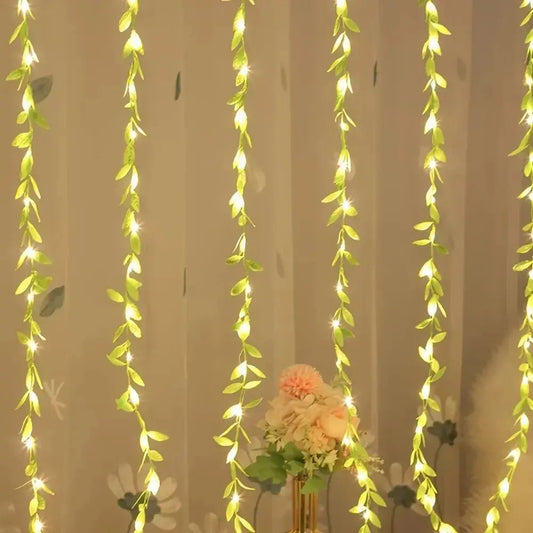 Guirnalda Hojitas Artificial Led Enchufe 3x0,9m Jardín Navid