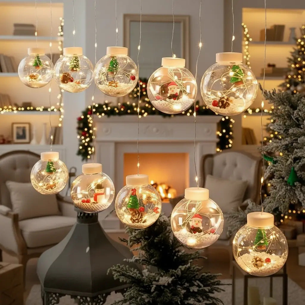 Cortina 10 Esferas Luces Led Solar 3metros Navidad Esferas Diseños
