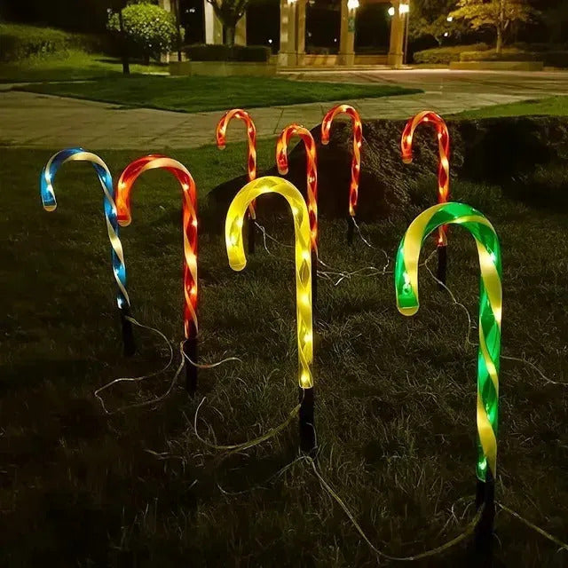 Set 5 Bastones Luces Led Solar De 60cm Caramelo Navidad
