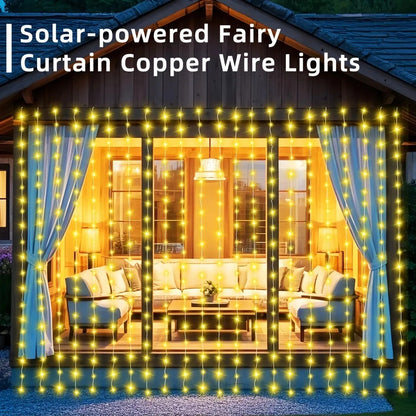 Cortina Solar Hada 3x2 M 200 Led Cable Transparente Navidad
