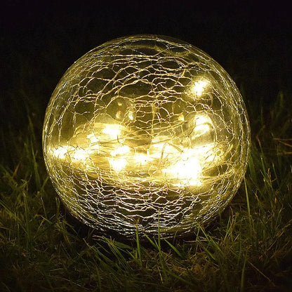 Lampara Vidrio Agrietado Farol De Jardín Solar Led Enterrada