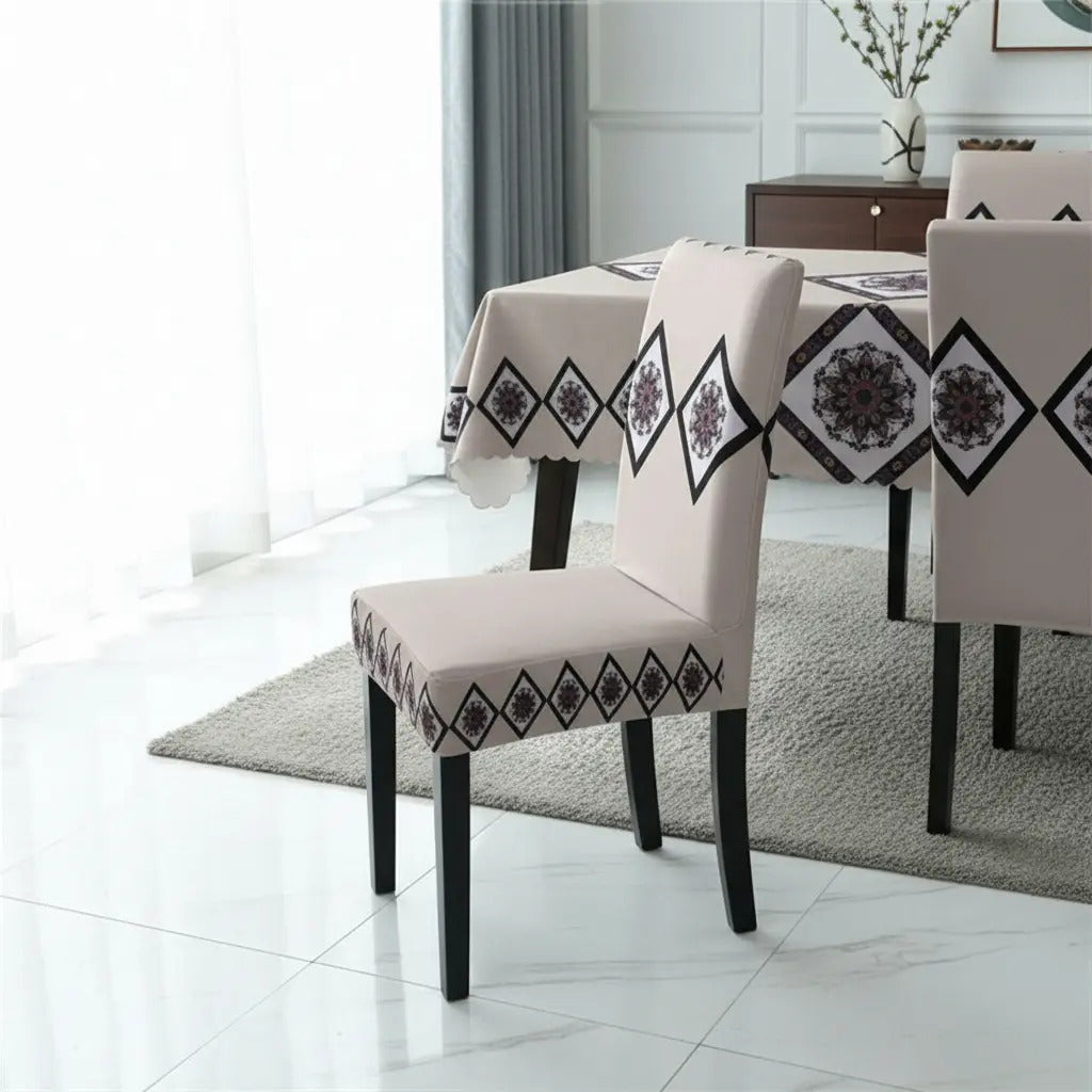 Set 6 Fundas Sillas Elásticas Con Mantel Premium 7 Piezas