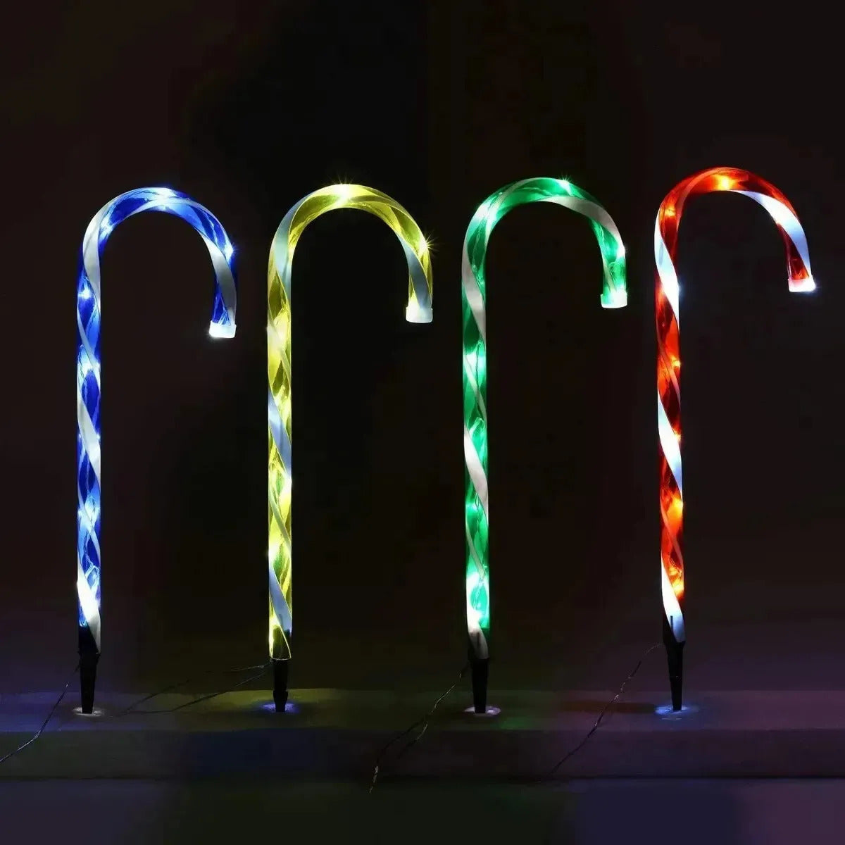 Set 5 Bastones Luces Led Solar De 60cm Caramelo Navidad