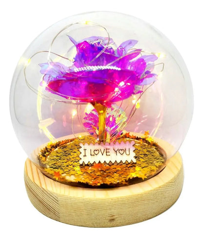 Rosa Eterna Luces Led Cúpula Vidrio Flor Eterna Artificial C8027