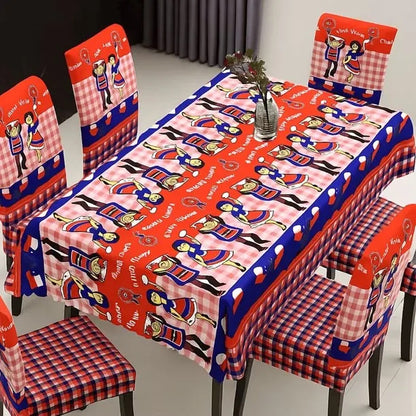 Set Mantel Con 6 Fundas Sillas Elásticas Para Fiestas Patria