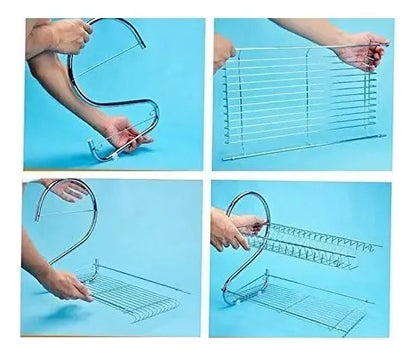 Escurridor Seca Platos 2 Niveles Acero Cromado Plateado