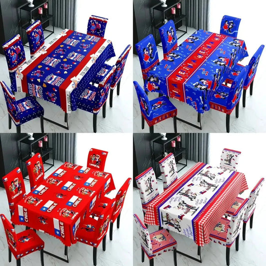 Set Mantel Con 6 Fundas Sillas Elásticas Para Fiestas Patria