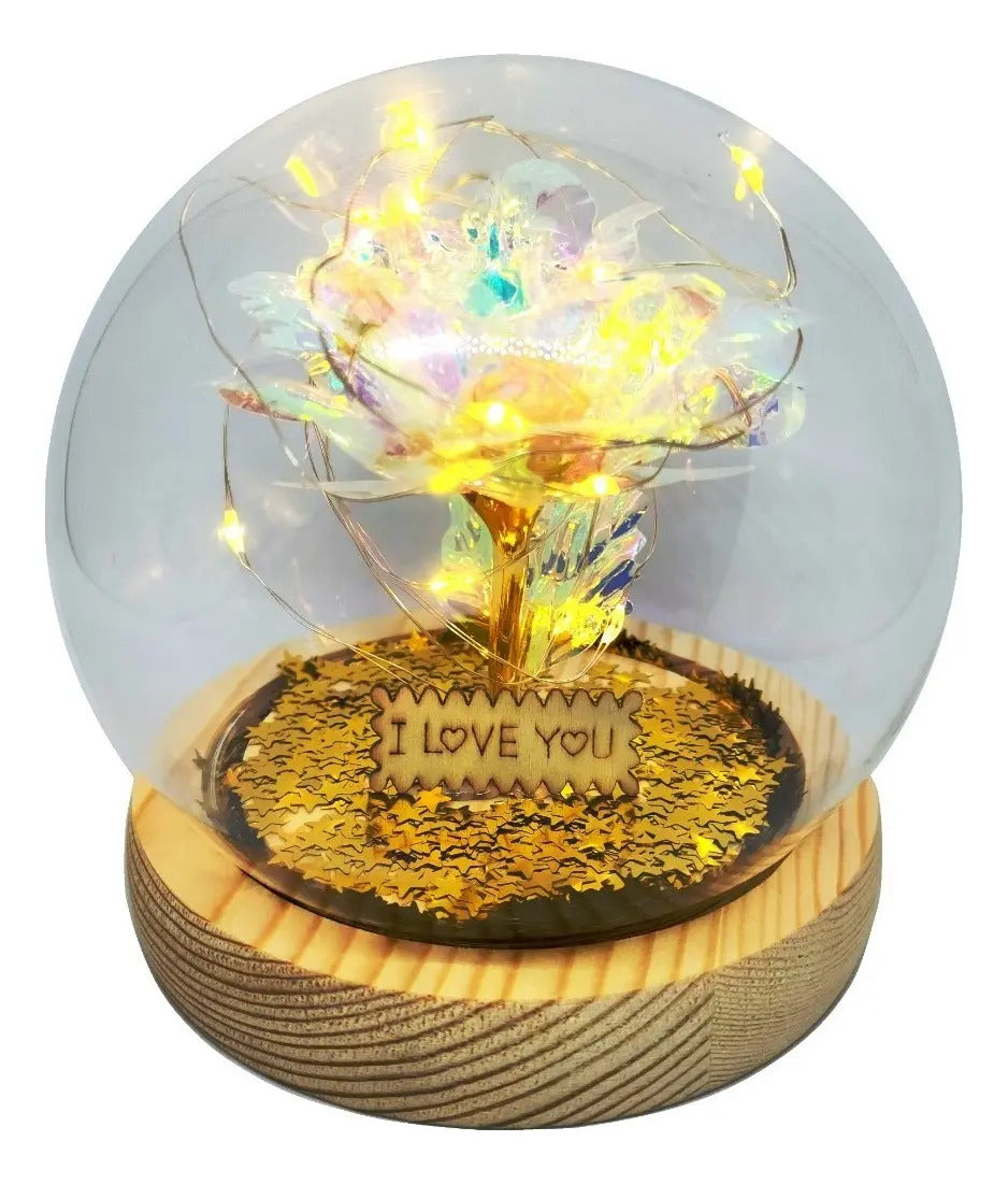 Rosa Eterna Luces Led Cúpula Vidrio Flor Eterna Artificial C8027