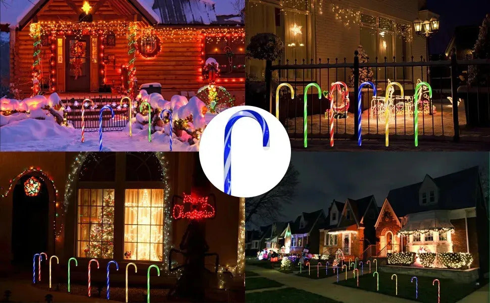 Set 5 Bastones Luces Led Solar De 60cm Caramelo Navidad