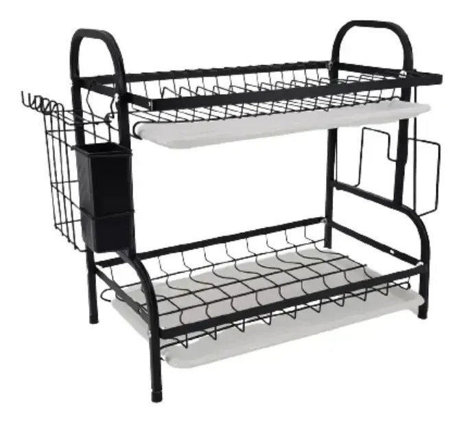 Secaplatos Escurridor Y Organizador Platos 2 Niveles Negro