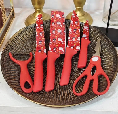 Set de Cuchillos de Cocina Navidad 6 Piezas – Cuchillos, Tijeras y Pelapapas
