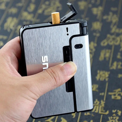 Estuche Automático Portátil Para 10 Cigarros Y Encendedor