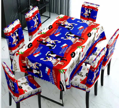 Set Mantel Con 6 Fundas Sillas Elásticas Para Fiestas Patria