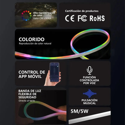 Tira LED Neón RGB Magic 5M IP67 USB con Bluetooth y Control
