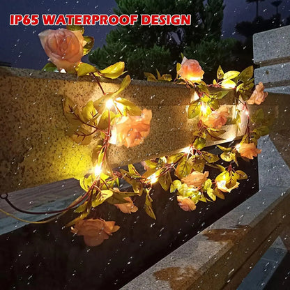 Guirnalda Rosas Artificial Led Solar 2 Mts Jardín Navidad