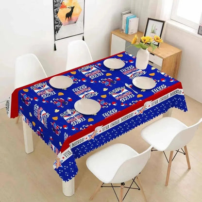 Set Mantel Con 6 Fundas Sillas Elásticas Para Fiestas Patria