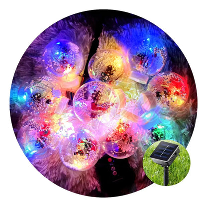 Cortina 10 Esferas Luces Led Solar 3metros Navidad Esferas Diseños