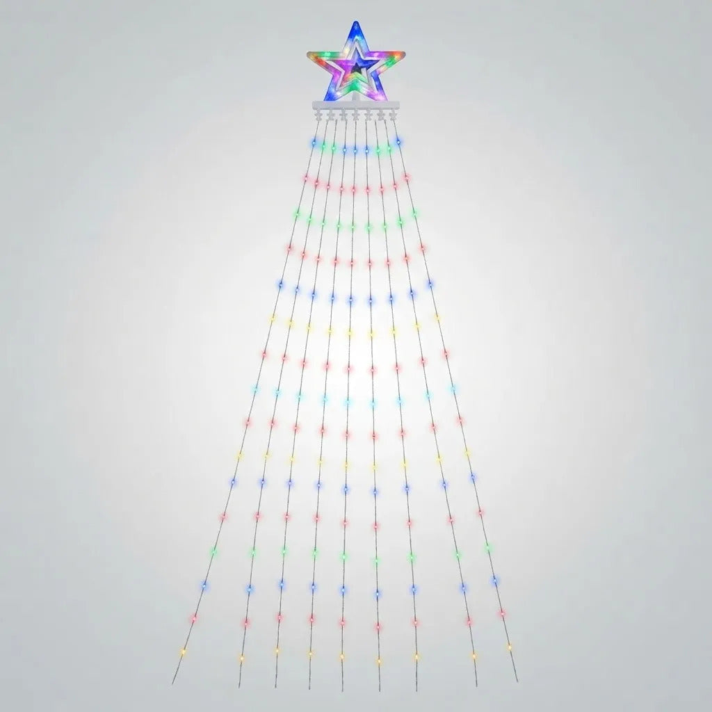 Árbol Cascada Luces Led Solar Estrella Navidad 2.3m