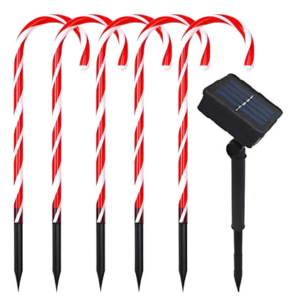 Set 5 Bastones Luces Led Solar De 60cm Caramelo Navidad