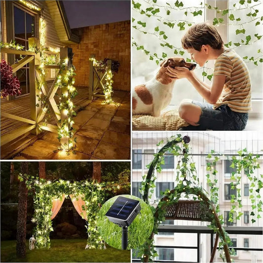 Guirnalda Hiedra Artificial Led Solar 1.8x1m Jardín Navidad