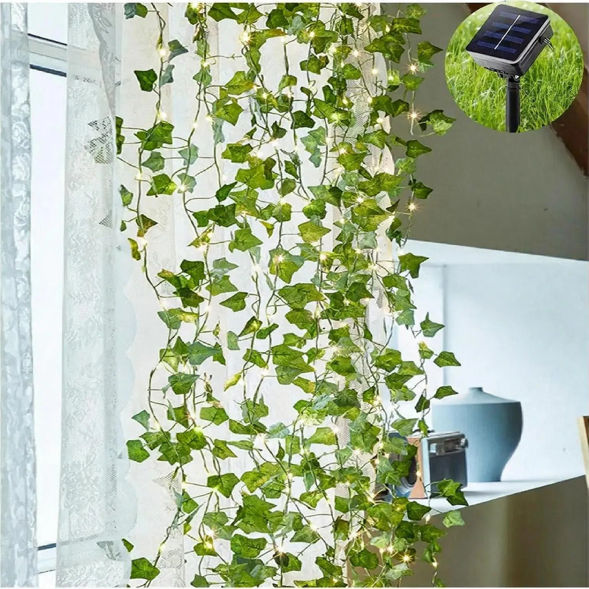 Guirnalda Hiedra Artificial Led Solar 1.8x1m Jardín Navidad
