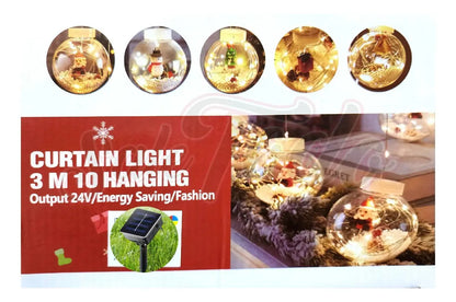 Cortina 10 Esferas Luces Led Solar 3metros Navidad Esferas Diseños