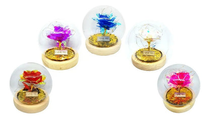 Rosa Eterna Luces Led Cúpula Vidrio Flor Eterna Artificial C8027