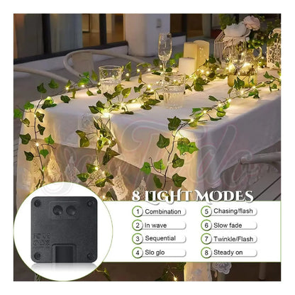 Guirnalda Hiedra Artificial Led Solar 1.8x1m Jardín Navidad
