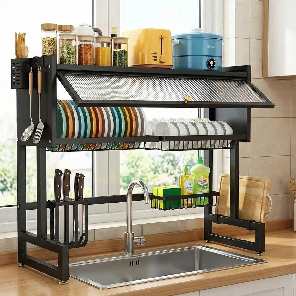 Escurridor Secador De Platos Loza 2 Niveles Cocina Organizador Con Puerta 85cm | ST-8032
