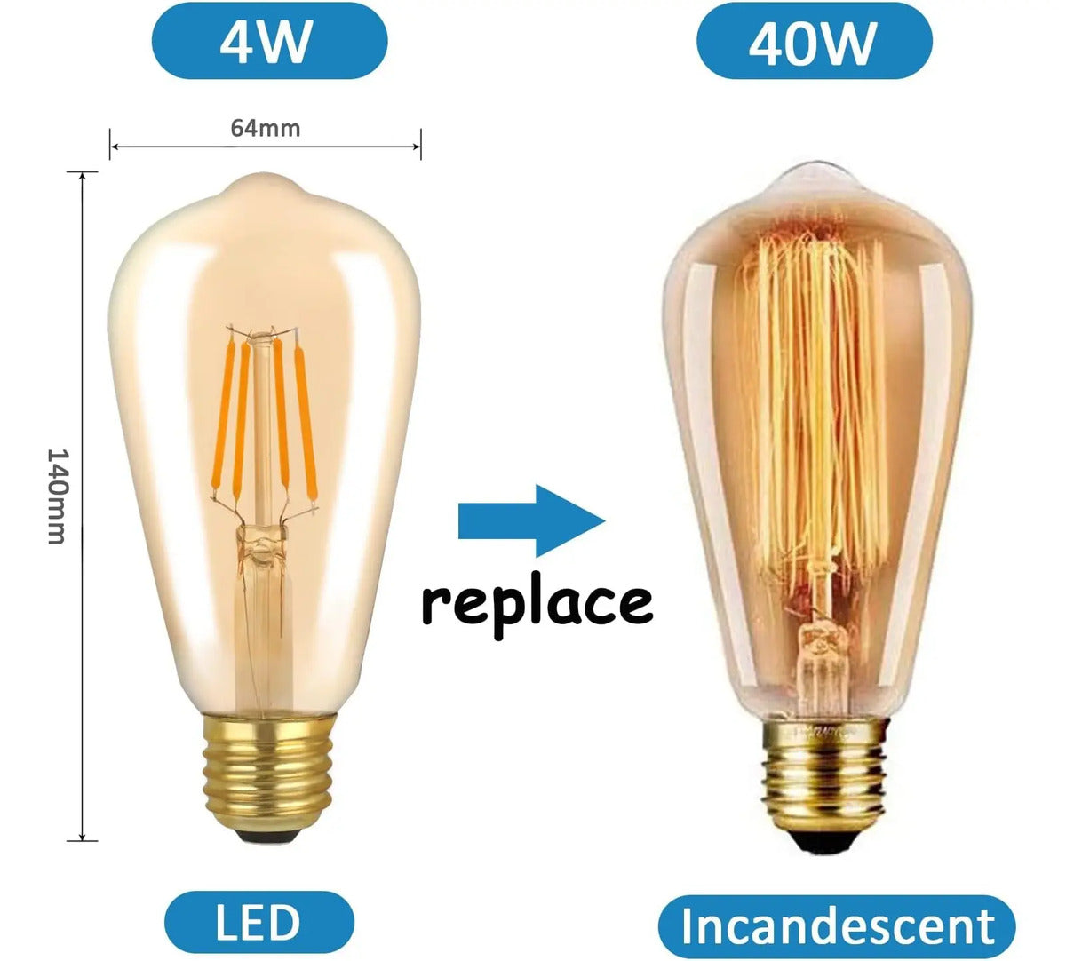 Ampolleta Led Filamento 4w Retro St64 Vintage E27