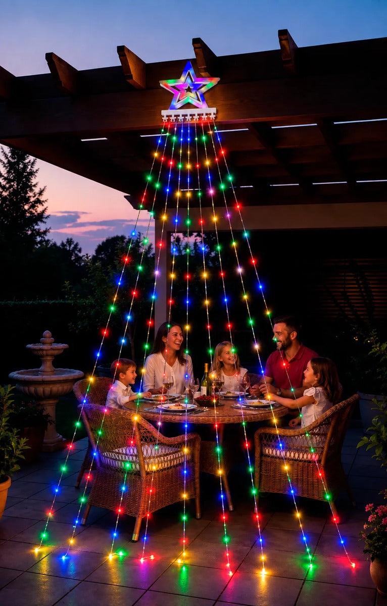 Árbol Cascada Luces Led Solar Estrella Navidad 2.3m