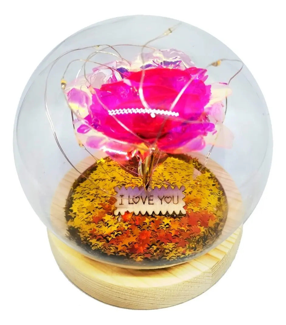 Rosa Eterna Luces Led Cúpula Vidrio Flor Eterna Artificial C8027