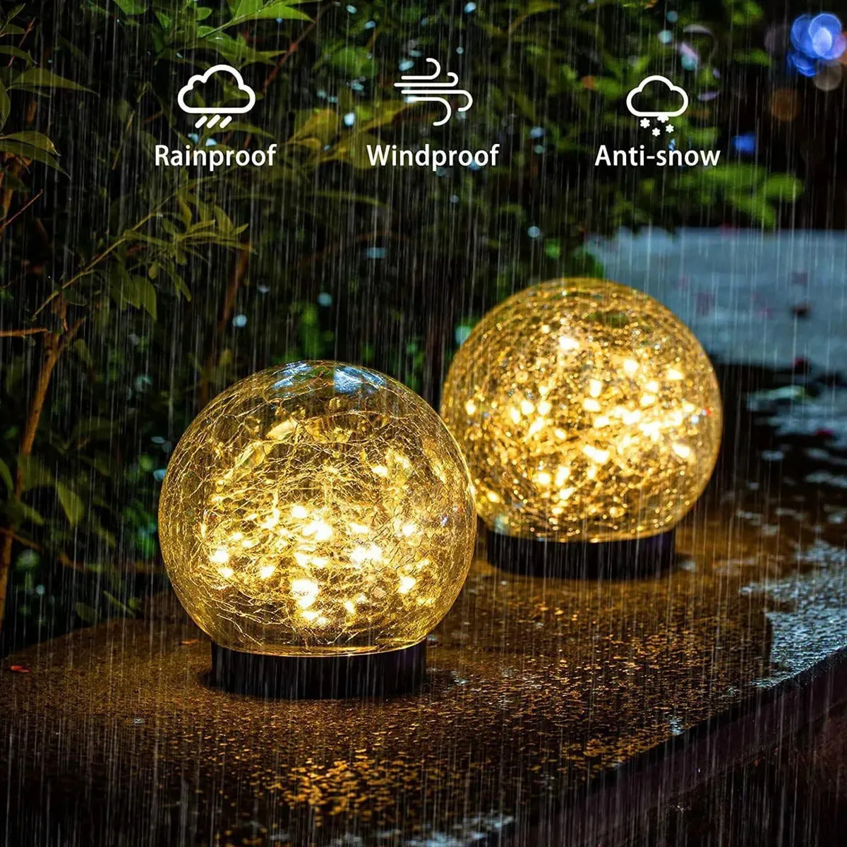 Lampara Vidrio Agrietado Farol De Jardín Solar Led Enterrada
