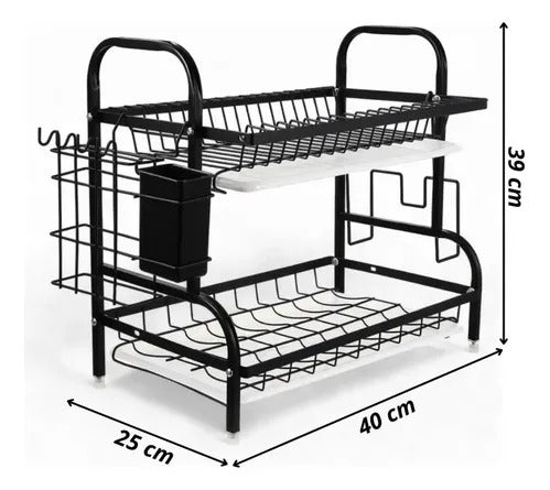 Secaplatos Escurridor Y Organizador Platos 2 Niveles Negro