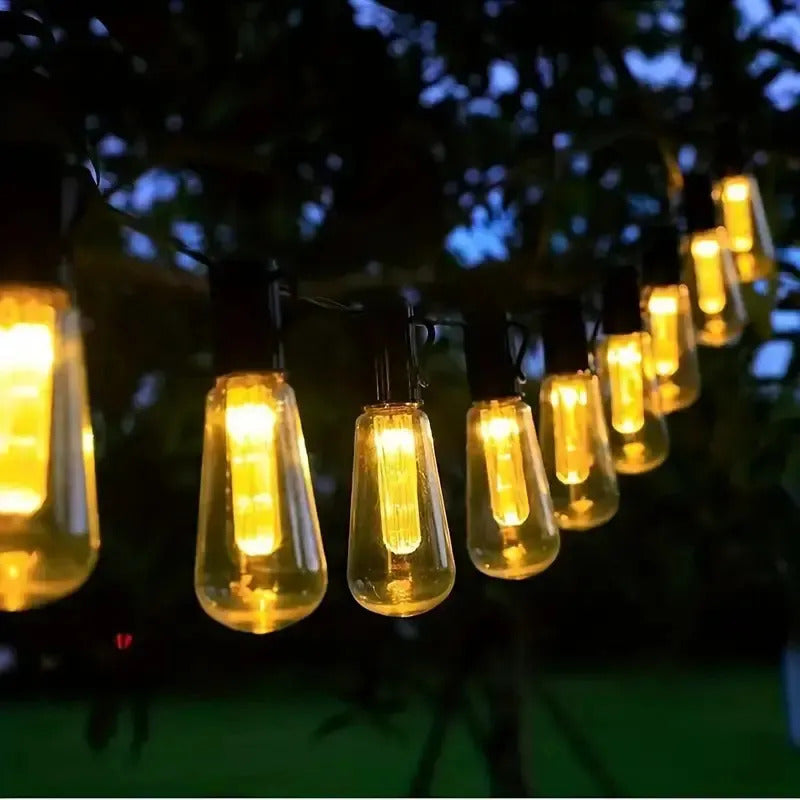 Guirnalda Con Panel Solar Con 20 Ampolletas Led 20m Cálido