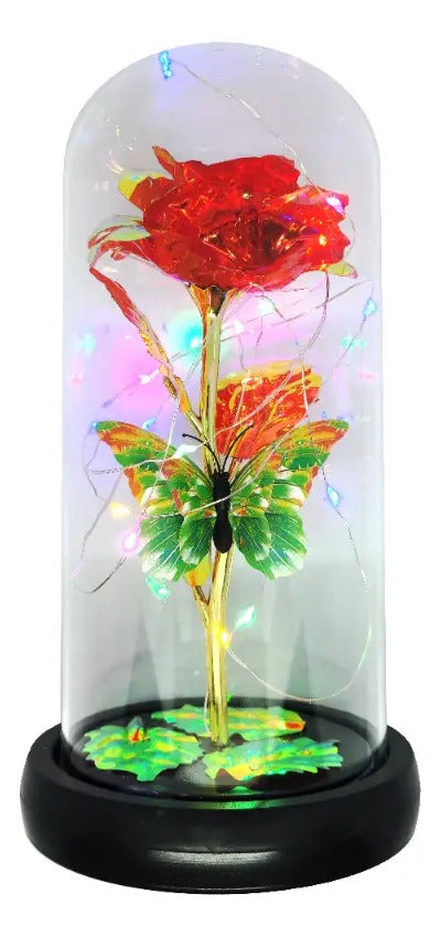 Rosa Eterna Luces Led Flor Eterna Artificial Cúpula Vidrio C8026 y C8029