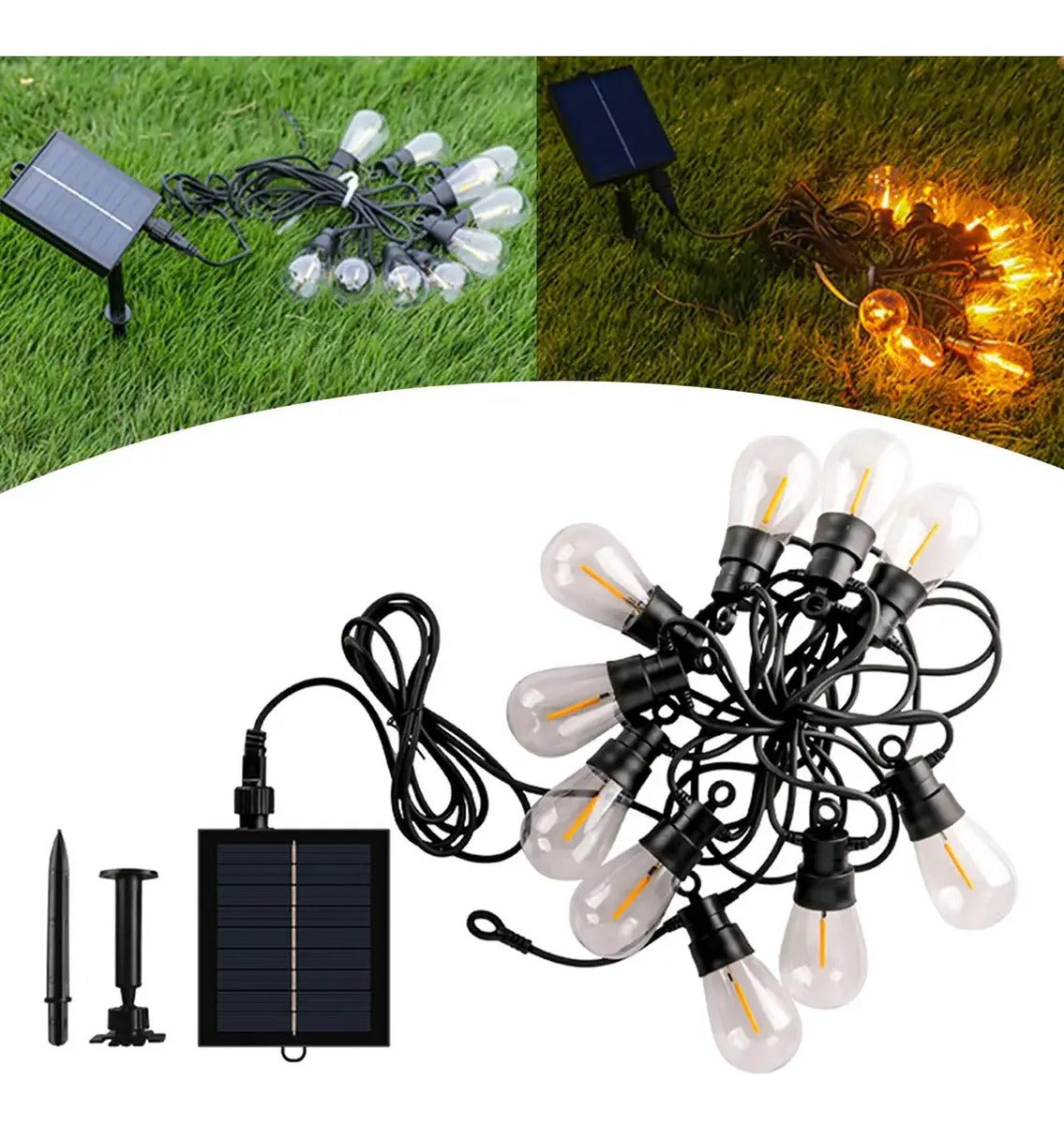 Guirnalda Led Solar 10 M Y 10 Ampolletas Exterior + Control