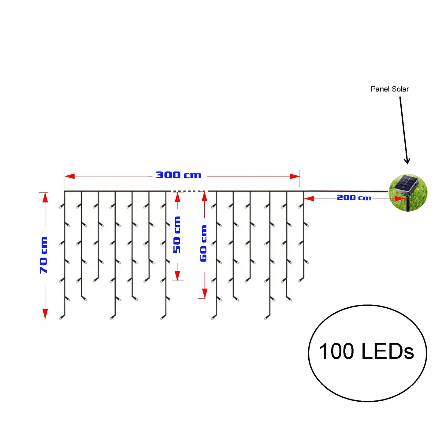 Luces Cascada Navideñas Solar LED – Guirnaldas de 100 a 500 LED, 3 a 9 Metros