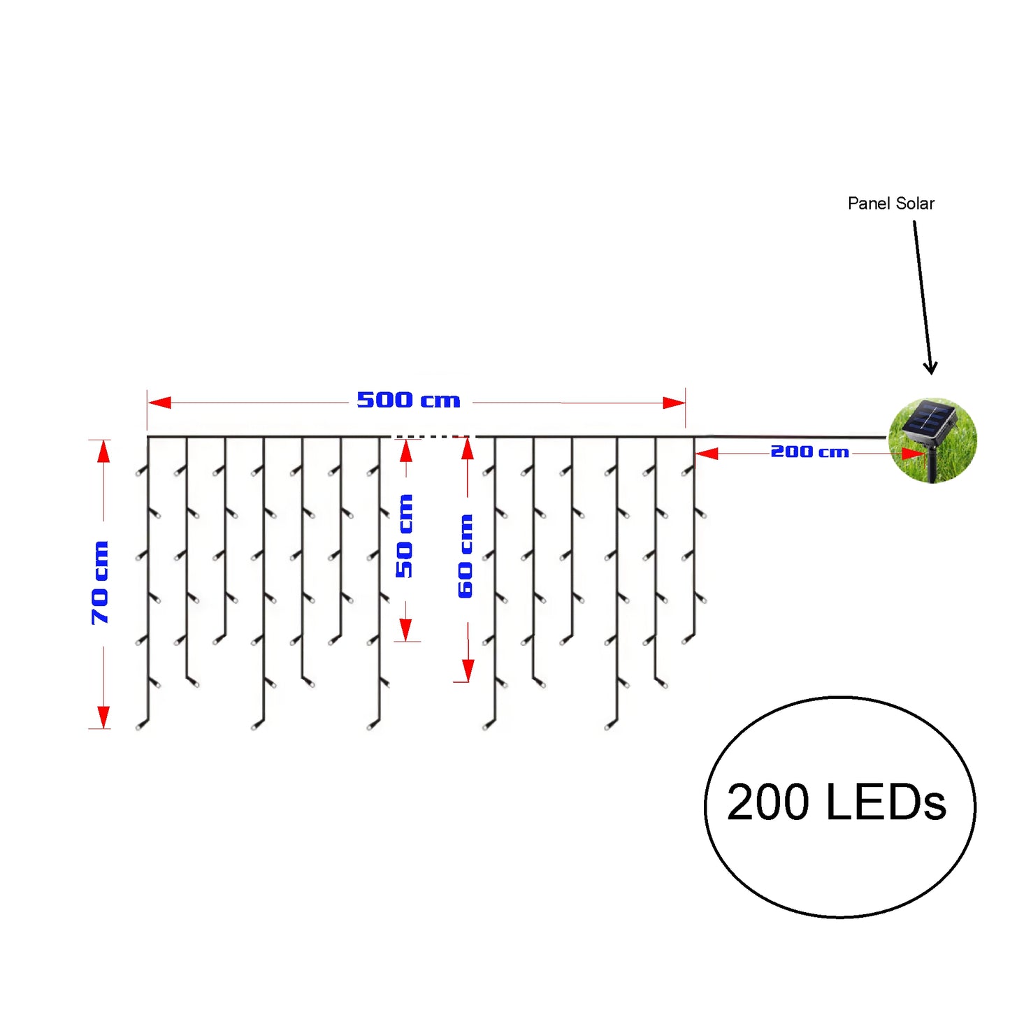 Luces Cascada Navideñas Solar LED – Guirnaldas de 100 a 500 LED, 3 a 9 Metros