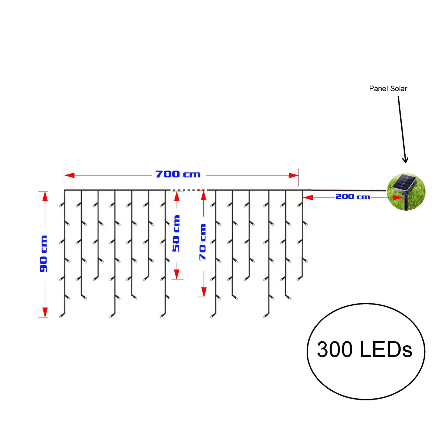 Luces Cascada Navideñas Solar LED – Guirnaldas de 100 a 500 LED, 3 a 9 Metros