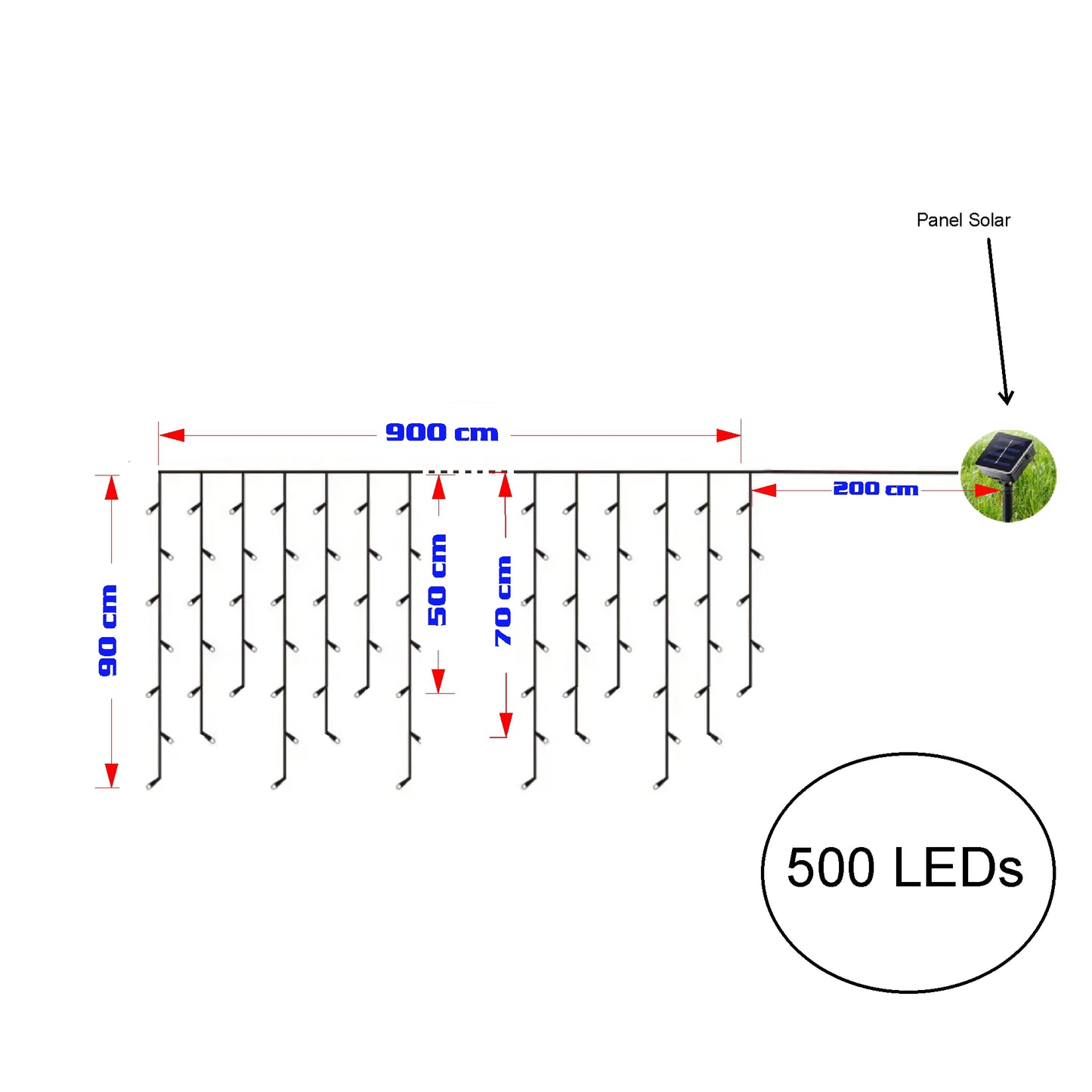 Luces Cascada Navideñas Solar LED – Guirnaldas de 100 a 500 LED, 3 a 9 Metros
