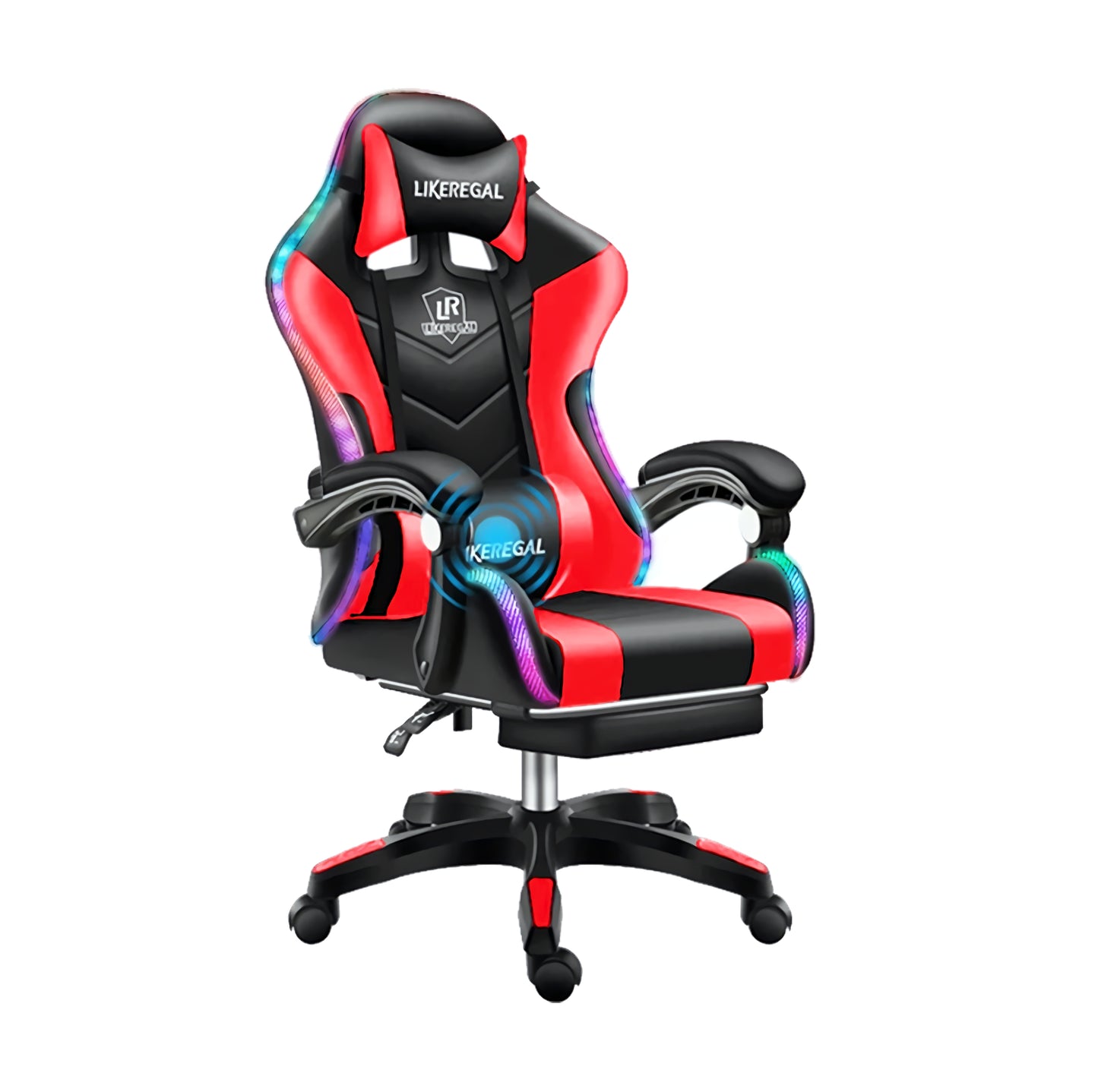 Silla Gamer RGB con Parlantes, Reposapiés y Masajeador Lumbar en Cuero Sintético