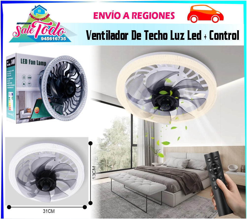Ventilador de Techo con Luz Led y Control Remoto C9143