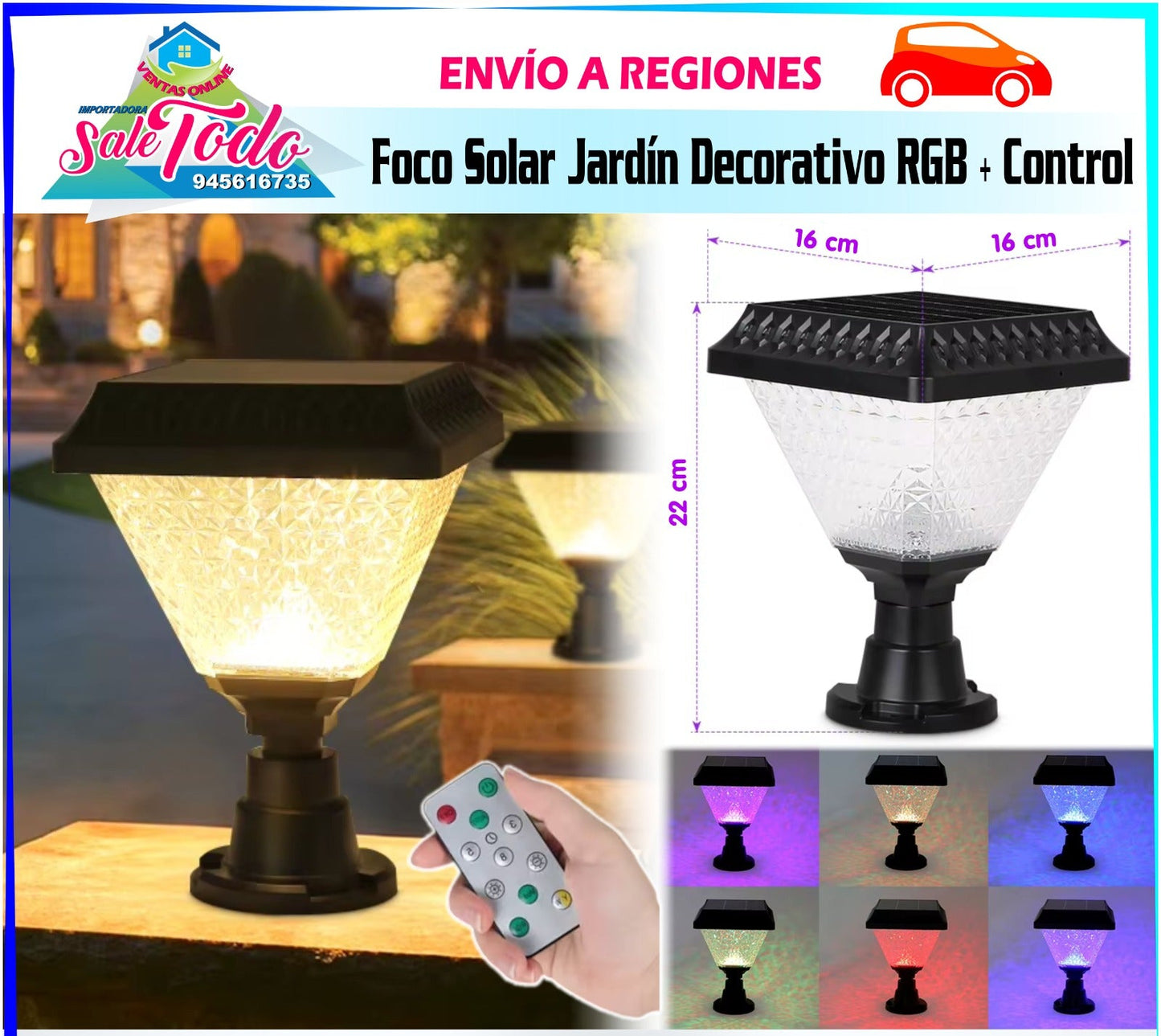 Foco Solar Jardín Decorativo RGB + Control ELE079