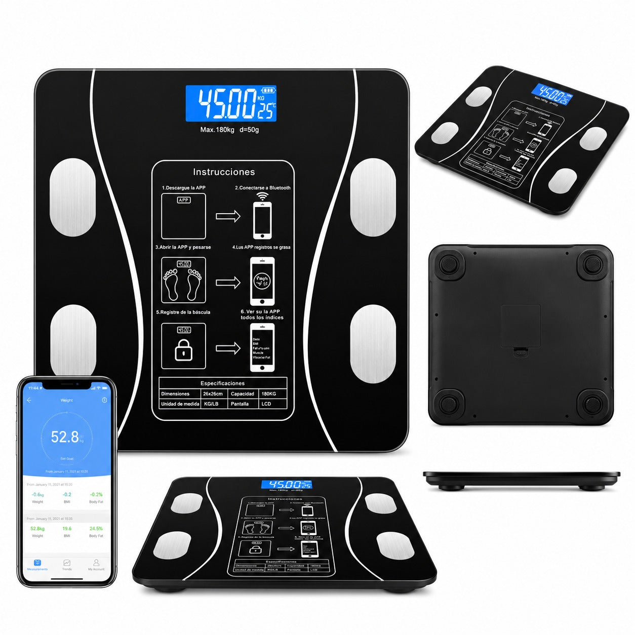 Pesa Digital De Baño Inteligente Recargable Bluetooth App | ST-8029